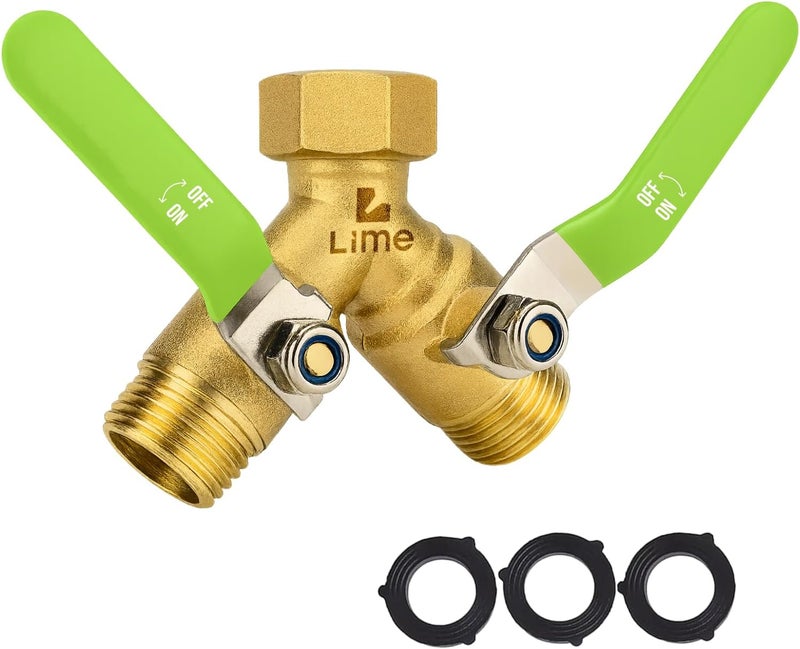 Craft911 2-Way Hose Splitter – Heavy Duty Brass Y Connector with Stainless Steel Rubbered Handle, 3/4” GHT Thread – Full Flow Garden Hose Splitter for Outdoor Faucets - Image 1